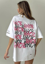 Ripped Letter Printed Round Neck Pullover Short-Sleeved T-Shirt Spring And Summer Outdoor Wear Fashionable Loose Top Ripped Letter Printed Round Neck Pullover Short-Sleeved T-Shirt Spring And Summer Outdoor Wear Fashionable Loose Top