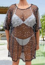 Sexy Shiny Star See-Through Mesh  Beach Cover-Up Plus Size Women's Dress