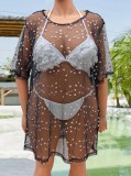 Sexy Shiny Star See-Through Mesh  Beach Cover-Up Plus Size Women's Dress