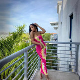 Summer Women's Sexy Printed Strapless Chic Tight Fitting Printed Long Dress