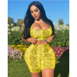 Spring Women's Fashion Casual Snakeskin Pattern Print Two Piece Shorts Set