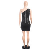 Women's Slash Shoulder Sequin Mesh Sexy Nightclub Fashion Bodycon Dress
