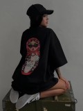 Oversize Russian Matryoshka Print Short-Sleeved T-Shirt Spring Summer Long Top Outdoor Wear