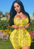Spring Women's Fashion Casual Snakeskin Pattern Print Two Piece Shorts Set
