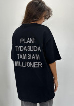 Letter Beaded Loose-Style Short-Sleeved Casual Top Trendy Pullover T-Shirt Letter Beaded Loose-Style Short-Sleeved Casual Top Trendy Pullover T-Shirt