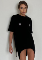 Beaded Short-Sleeved T-Shirt Loose Irregular Top Beaded Short-Sleeved T-Shirt Loose Irregular Top