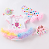 Baby Easter Dress 4-Piece Set Cartoon Letter Baby Girl Dress Set