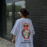 Oversize Russian Matryoshka Print Short-Sleeved T-Shirt Spring Summer Long Top Outdoor Wear