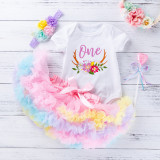 Summer Sweet And Cute Baby Girl Birthday Wear Short-Sleeved Romper Princess Skirt Two Piece Set