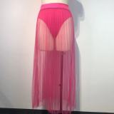 Women's Sexy Mesh Pleated Skirt Strapless Crop Top Three-Piece Set