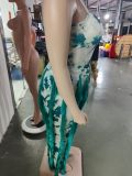 Women's Two-piece Pants V-Neck One-Piece bodysuit Top Sexy Tie-Dye Tassel Trousers Set