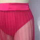 Women's Sexy Mesh Pleated Skirt Strapless Crop Top Three-Piece Set