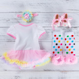 Baby Easter Dress 4-Piece Set Cartoon Letter Baby Girl Dress Set
