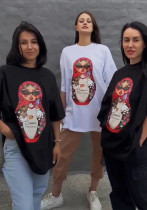 Oversize Russian Matryoshka Print Short-Sleeved T-Shirt Spring Summer Long Top Outdoor Wear Oversize Russian Matryoshka Print Short-Sleeved T-Shirt Spring Summer Long Top Outdoor Wear