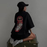 Oversize Russian Matryoshka Print Short-Sleeved T-Shirt Spring Summer Long Top Outdoor Wear