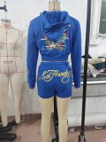 Trendy Printed Long-Sleeved Hoodies Shorts Two Piece Set