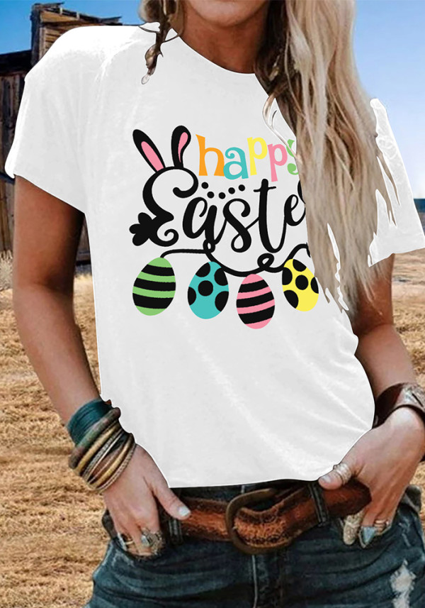 Easter Women's Short Sleeve T-Shirt Fashion Loose Print Round Neck Short Sleeve Top