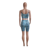 Spring Women's Fashion Casual Snakeskin Pattern Print Two Piece Shorts Set