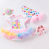 Baby Easter Dress 4-Piece Set Cartoon Letter Baby Girl Dress Set