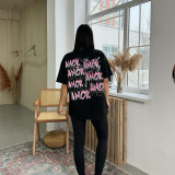 Ripped Letter Printed Round Neck Pullover Short-Sleeved T-Shirt Spring And Summer Outdoor Wear Fashionable Loose Top