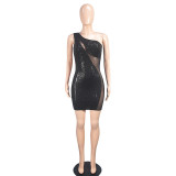 Women's Slash Shoulder Sequin Mesh Sexy Nightclub Fashion Bodycon Dress