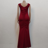 Women Sexy V Neck Slightly Wrinkled Dress