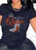 Women Round Neck Beaded Short Sleeve T-Shirt