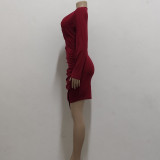Women Sexy Solid V Neck Dress