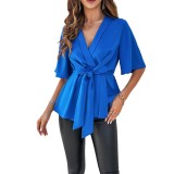 Women Spring and Summer Solid Elegant Short Sleeve Lace-Up Corset Top