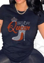 Women Round Neck Beaded Short Sleeve T-Shirt Women Round Neck Beaded Short Sleeve T-Shirt