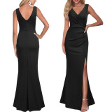 Sexy V Neck Slit Dress