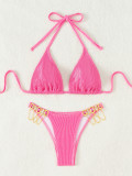 Women Strappy Solid Bikini Two Pieces