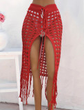 Women Sexy Hollow Lace Up Tassel Slit Beach Skirt