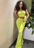 Women embroidered Strapless Top and high-waisted Casual trousers two-piece set