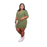 Plus Size Women Solid Loose Pocket Dress