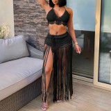 Women Beach Bikini Top and Fringed Skirt Two-piece Set