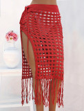 Women Sexy Hollow Lace Up Tassel Slit Beach Skirt