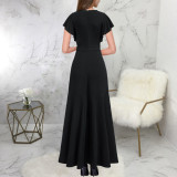 Women Sexy V Neck Irregular Ruffle Leaf Dress