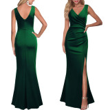 Sexy V Neck Slit Dress