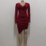Women Sexy Solid V Neck Dress