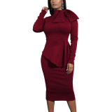 Women sexy diagonal bow dress