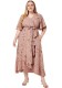 Plus Size Women Summer V Neck Short Sleeve Ruffle Print Pocket Dress