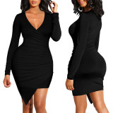 Women Sexy Solid V Neck Dress