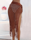 Women Sexy Hollow Lace Up Tassel Slit Beach Skirt