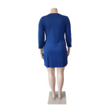 Plus Size Women Solid Loose Pocket Dress