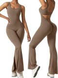 Women Sexy Sleeveless Backless Bell Bottom Jumpsuit