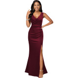Sexy V Neck Slit Dress