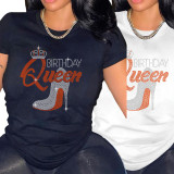Women Round Neck Beaded Short Sleeve T-Shirt