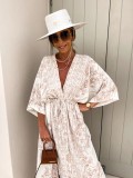 Women Spring Summer V Neck Short Sleeve Printed Dress