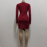 Women Sexy Solid V Neck Dress